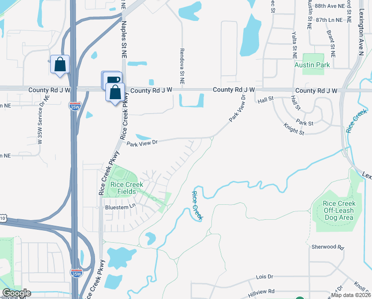 map of restaurants, bars, coffee shops, grocery stores, and more near 5908 Prairie Ridge Drive in Shoreview