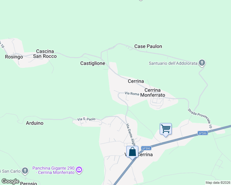 map of restaurants, bars, coffee shops, grocery stores, and more near 5 Via Roma in Cerrina Monferrato