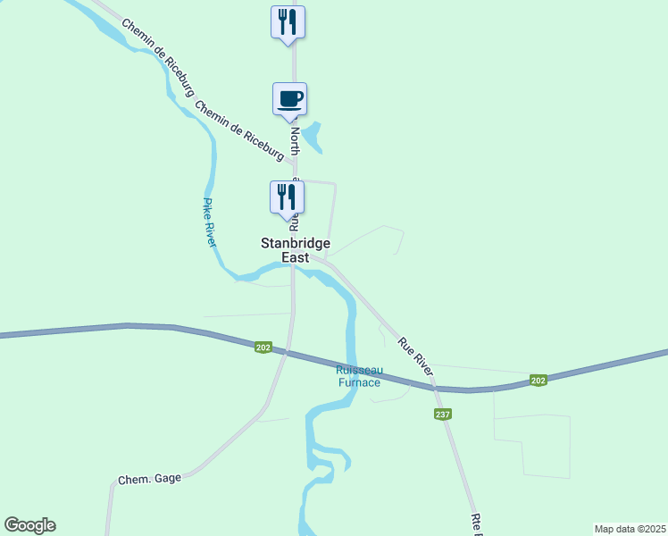 map of restaurants, bars, coffee shops, grocery stores, and more near 12 Rue River in Stanbridge East