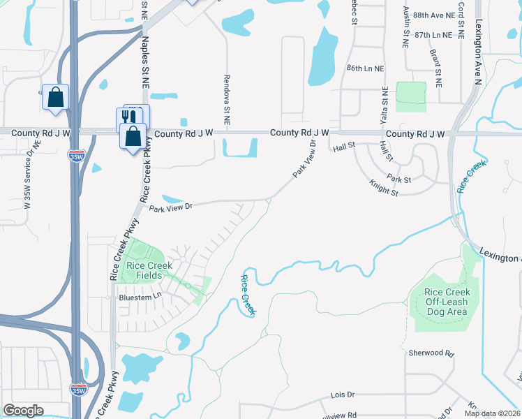 map of restaurants, bars, coffee shops, grocery stores, and more near in Shoreview