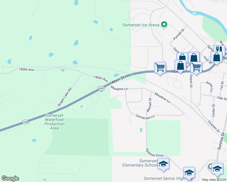 map of restaurants, bars, coffee shops, grocery stores, and more near 635 Meadow Lane in Somerset