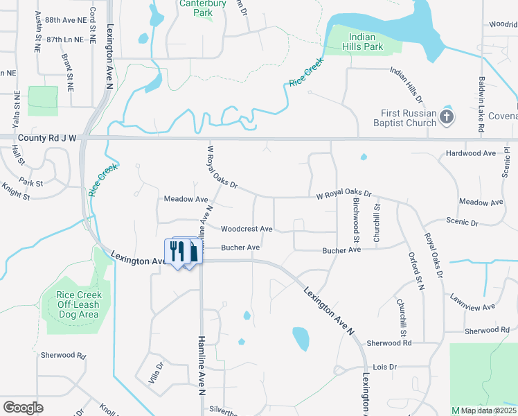 map of restaurants, bars, coffee shops, grocery stores, and more near 5968 Keithson Drive in Shoreview