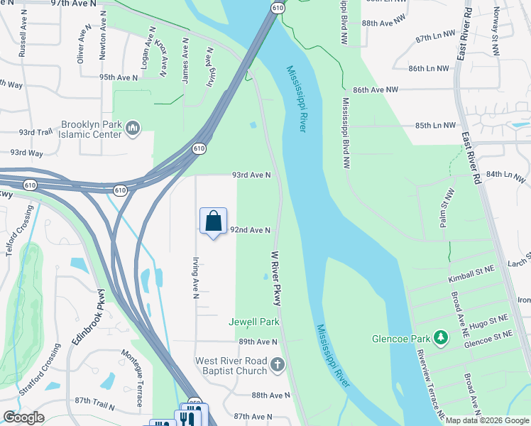 map of restaurants, bars, coffee shops, grocery stores, and more near 9217 West River Road in Minneapolis