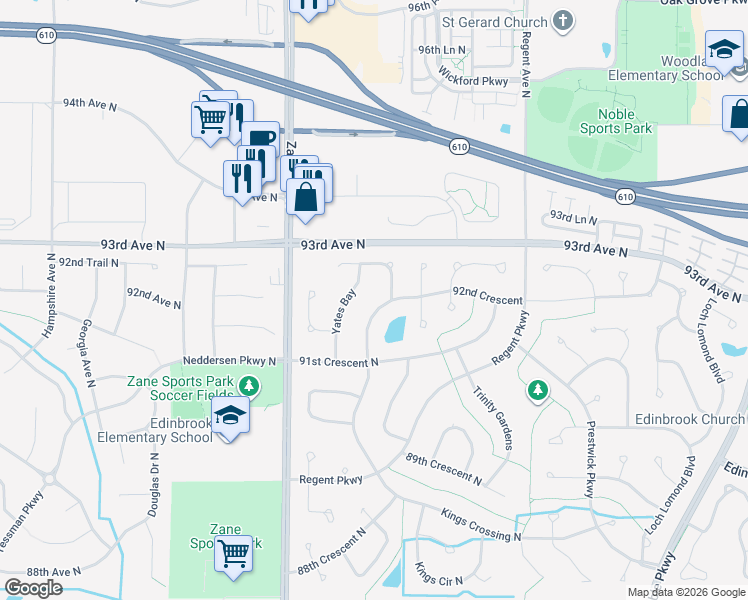 map of restaurants, bars, coffee shops, grocery stores, and more near 9149 Woodhall Crossing in Minneapolis