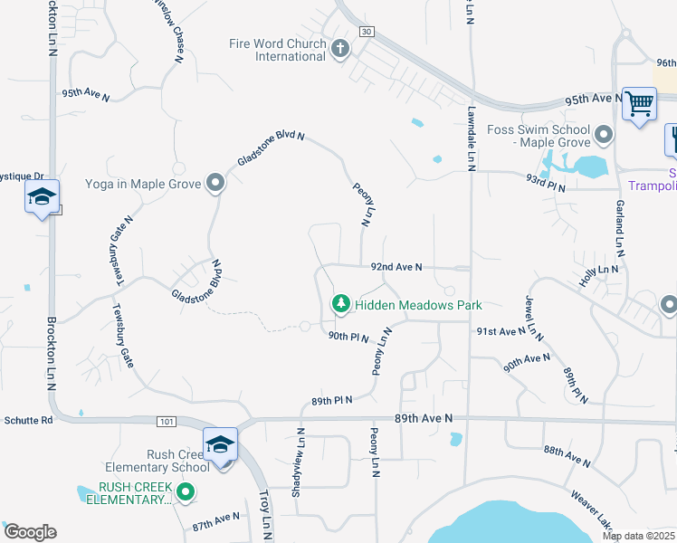 map of restaurants, bars, coffee shops, grocery stores, and more near 17989 92nd Avenue North in Osseo