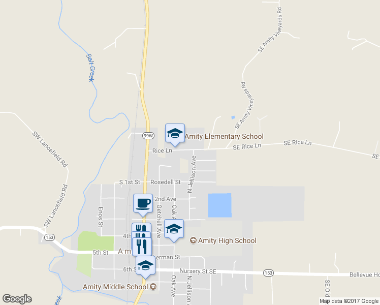 map of restaurants, bars, coffee shops, grocery stores, and more near 311 Rice Lane in Amity