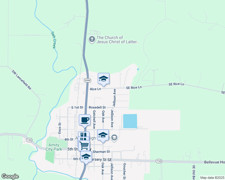 map of restaurants, bars, coffee shops, grocery stores, and more near 311 Rice Lane in Amity