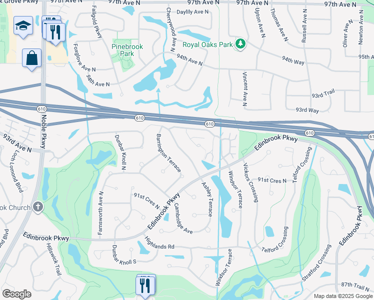 map of restaurants, bars, coffee shops, grocery stores, and more near 9200 Ashley Terrace in Minneapolis
