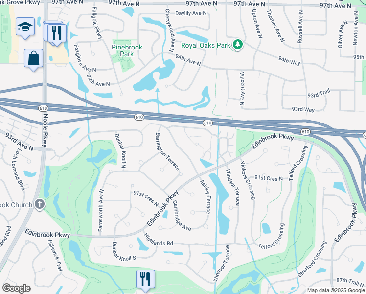 map of restaurants, bars, coffee shops, grocery stores, and more near 9200 Ashley Terrace in Minneapolis