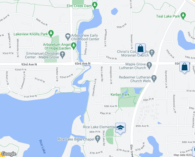 map of restaurants, bars, coffee shops, grocery stores, and more near 9230 Chesshire Lane North in Maple Grove