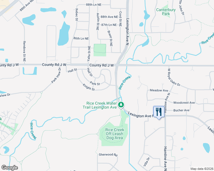 map of restaurants, bars, coffee shops, grocery stores, and more near 1500-1598 Knight Street in Shoreview