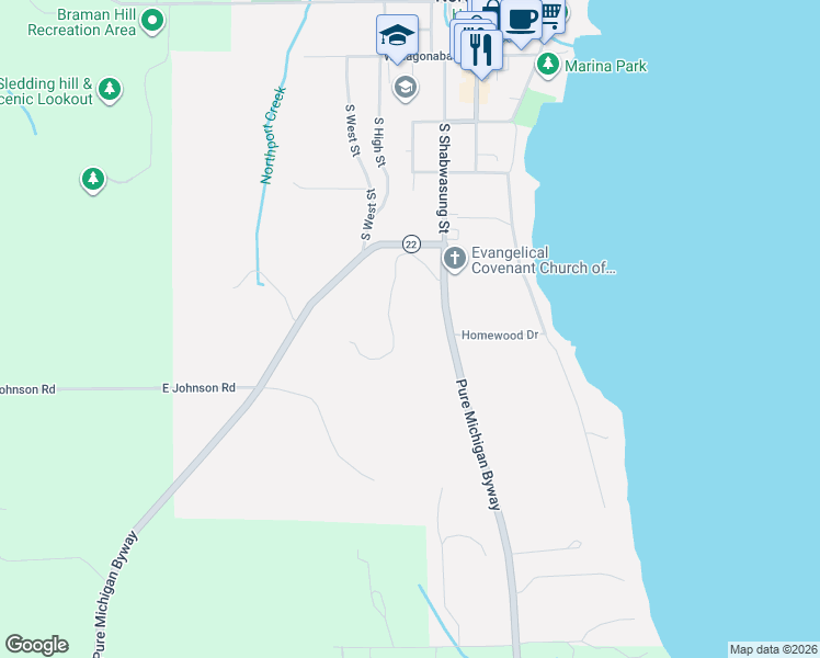 map of restaurants, bars, coffee shops, grocery stores, and more near 600-698 Northwest Bay Shore Drive in Northport
