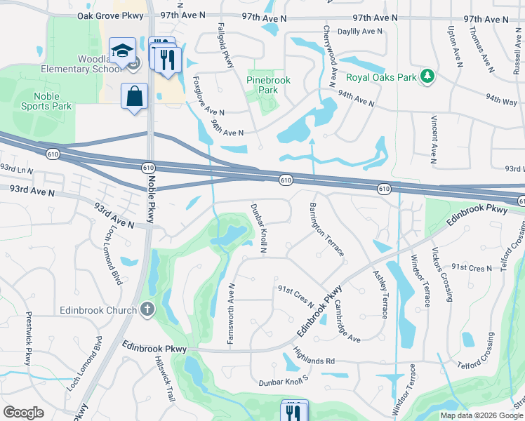 map of restaurants, bars, coffee shops, grocery stores, and more near 9228 Dunbar Knoll North in Minneapolis