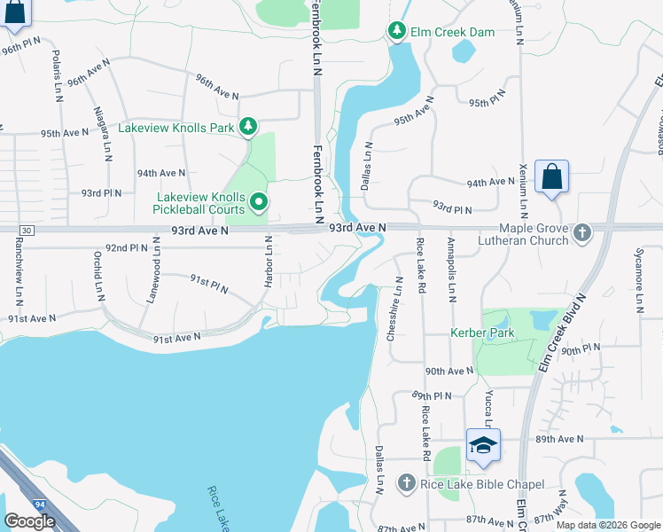 map of restaurants, bars, coffee shops, grocery stores, and more near City of Maple Grove Trail in Maple Grove