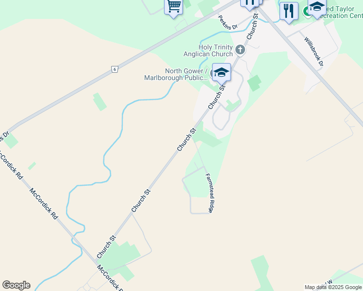map of restaurants, bars, coffee shops, grocery stores, and more near Church Street in Ottawa