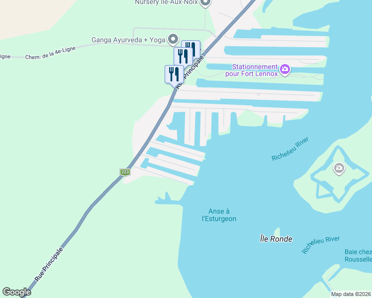 map of restaurants, bars, coffee shops, grocery stores, and more near 37 57e Avenue in Île-aux-Noix