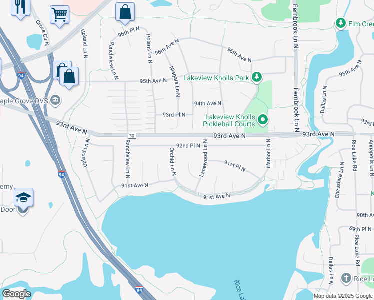 map of restaurants, bars, coffee shops, grocery stores, and more near 15024 92nd Place North in Maple Grove