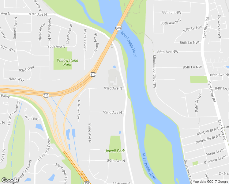 map of restaurants, bars, coffee shops, grocery stores, and more near 1401 93rd Avenue North in Minneapolis