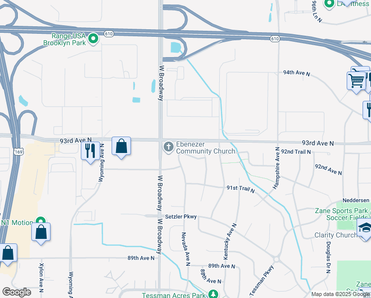 map of restaurants, bars, coffee shops, grocery stores, and more near in Brooklyn Park