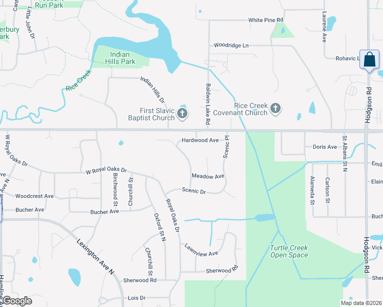 map of restaurants, bars, coffee shops, grocery stores, and more near 5970 Highview Place in Shoreview
