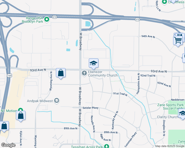 map of restaurants, bars, coffee shops, grocery stores, and more near in Brooklyn Park