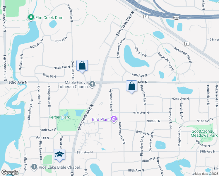 map of restaurants, bars, coffee shops, grocery stores, and more near 9269 Sycamore Lane North in Maple Grove
