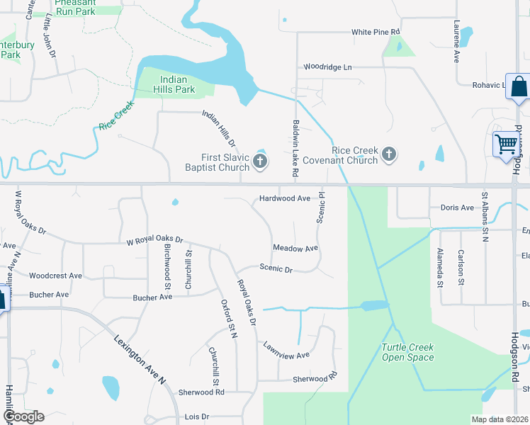 map of restaurants, bars, coffee shops, grocery stores, and more near 5970 Highview Place in Shoreview