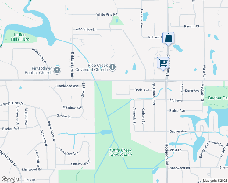 map of restaurants, bars, coffee shops, grocery stores, and more near 5965 Pheasant Drive in Shoreview