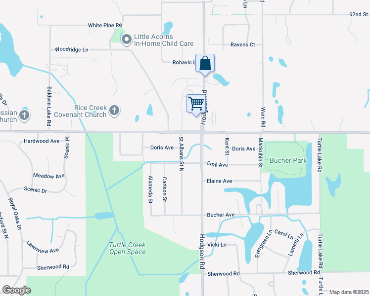 map of restaurants, bars, coffee shops, grocery stores, and more near 5970 Saint Albans Street North in Shoreview