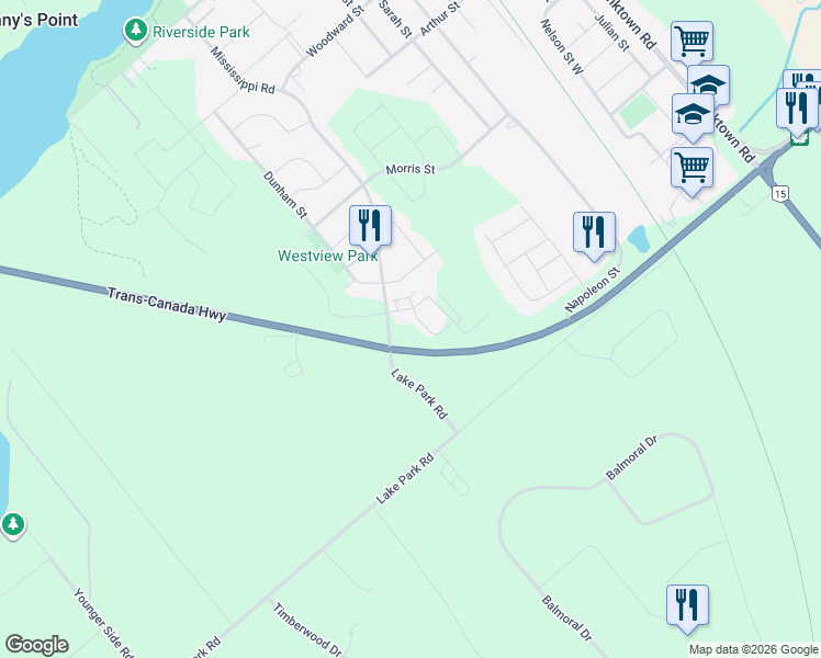 map of restaurants, bars, coffee shops, grocery stores, and more near 6 Spicer Street in Carleton Place