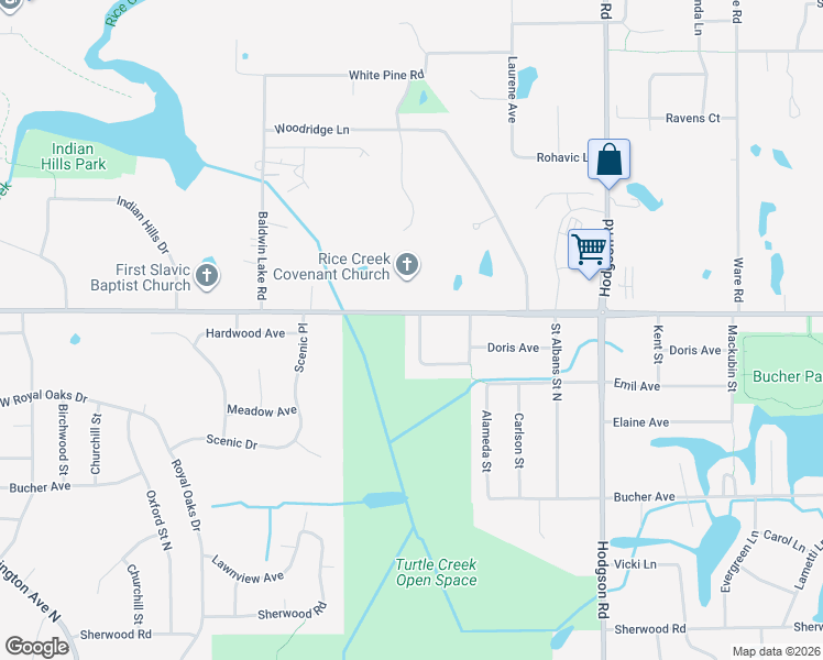 map of restaurants, bars, coffee shops, grocery stores, and more near 5965 Pheasant Drive in Shoreview