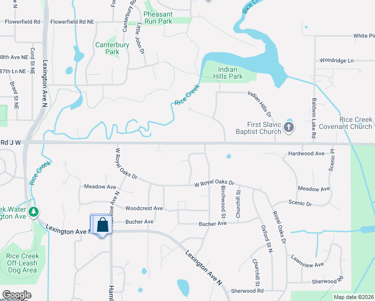 map of restaurants, bars, coffee shops, grocery stores, and more near 5971 Dellwood Avenue in Shoreview
