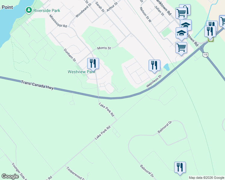 map of restaurants, bars, coffee shops, grocery stores, and more near 72 Johnston Street in Carleton Place