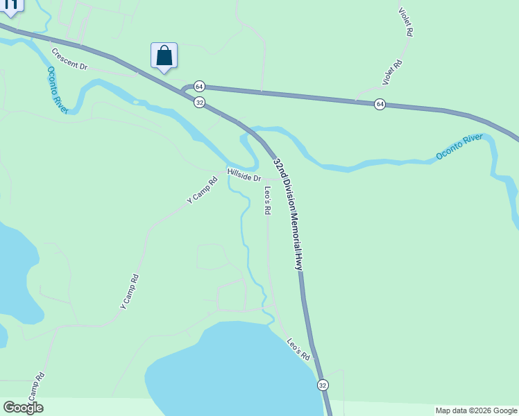 map of restaurants, bars, coffee shops, grocery stores, and more near 13253 Hillside Drive in Suring