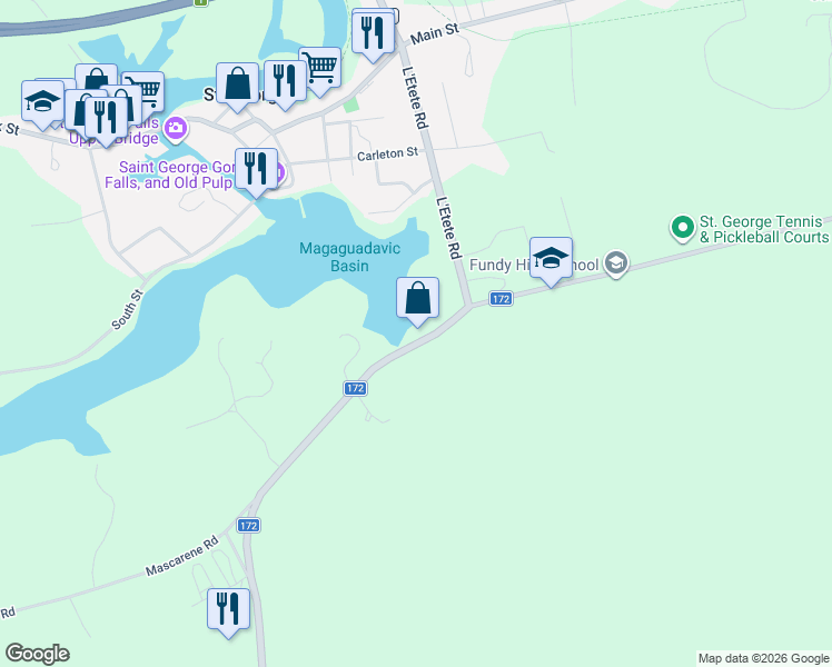 map of restaurants, bars, coffee shops, grocery stores, and more near 85 L'Etete Road in Saint George