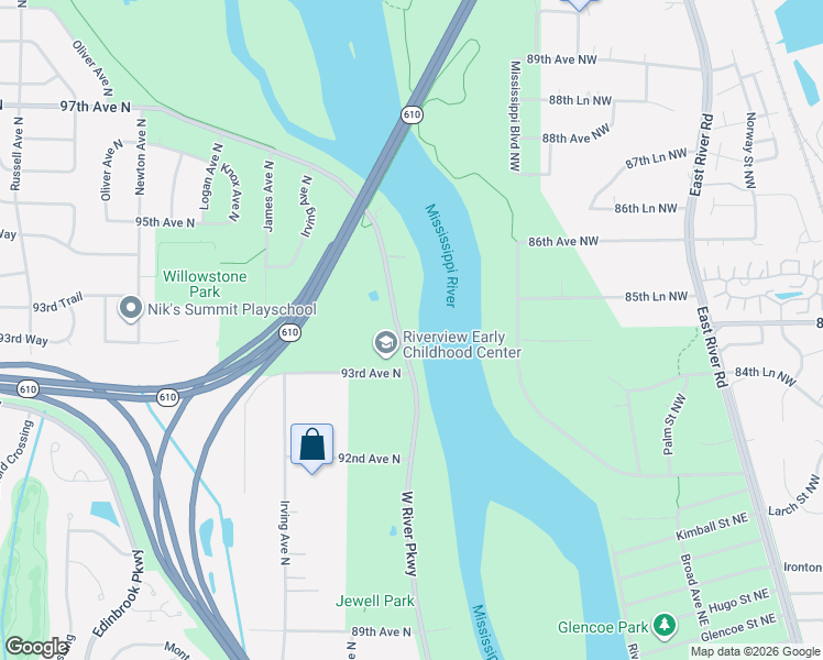 map of restaurants, bars, coffee shops, grocery stores, and more near 9324 West River Road in Minneapolis