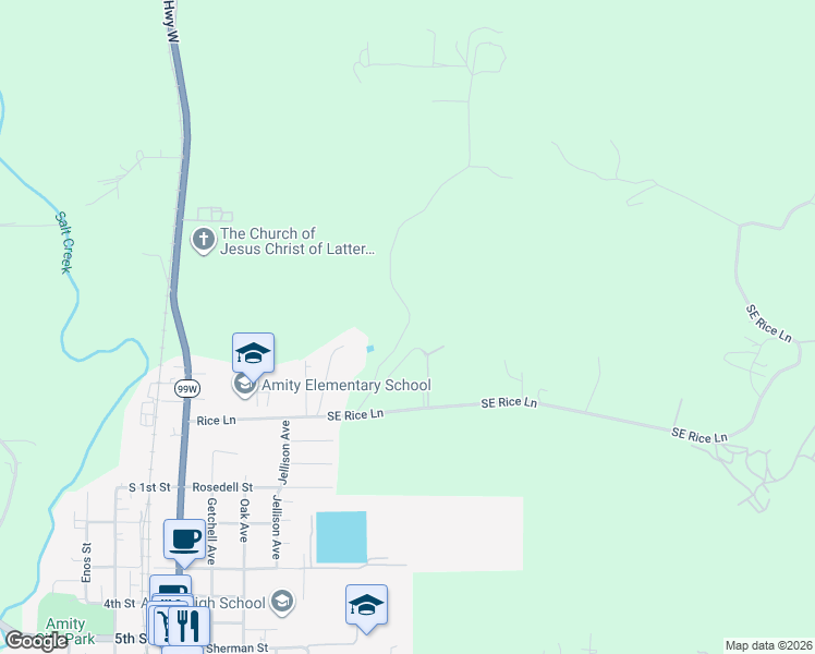 map of restaurants, bars, coffee shops, grocery stores, and more near 4047 SE Rice Ln in Amity