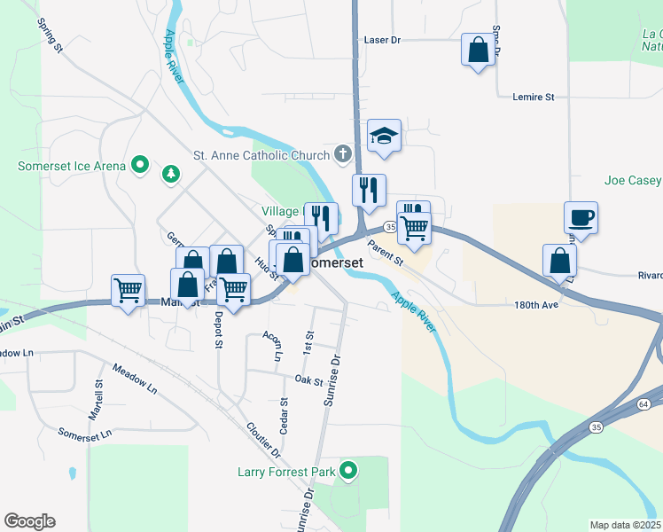 map of restaurants, bars, coffee shops, grocery stores, and more near in Somerset