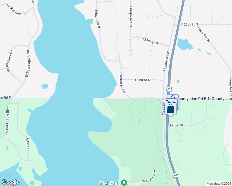 map of restaurants, bars, coffee shops, grocery stores, and more near 12056 Everton Avenue North in White Bear Lake