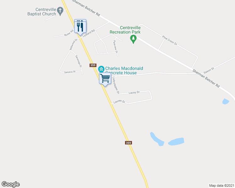 map of restaurants, bars, coffee shops, grocery stores, and more near 45 Ladyslipper Dr in Centreville