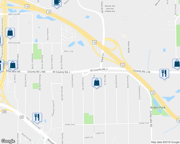 map of restaurants, bars, coffee shops, grocery stores, and more near 1939 Long Lake Road in Saint Paul