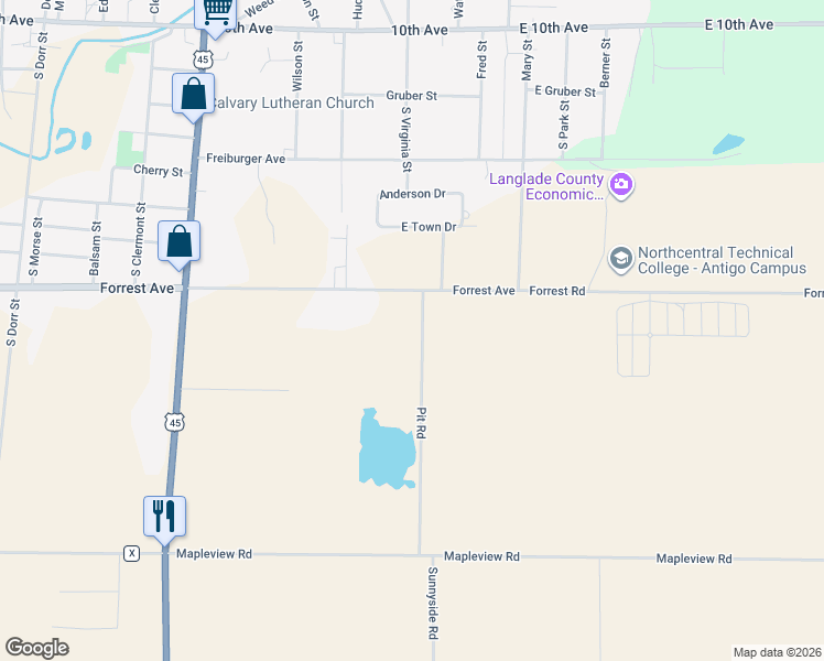 map of restaurants, bars, coffee shops, grocery stores, and more near 826 Pit Road in Antigo