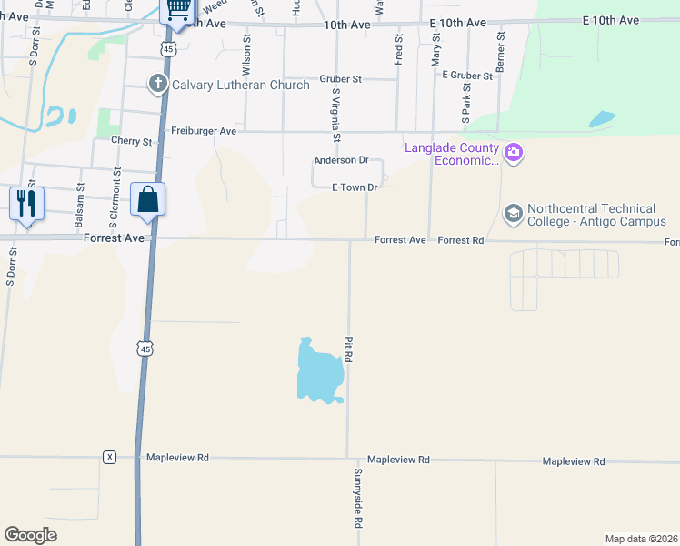 map of restaurants, bars, coffee shops, grocery stores, and more near 826 Pit Road in Antigo