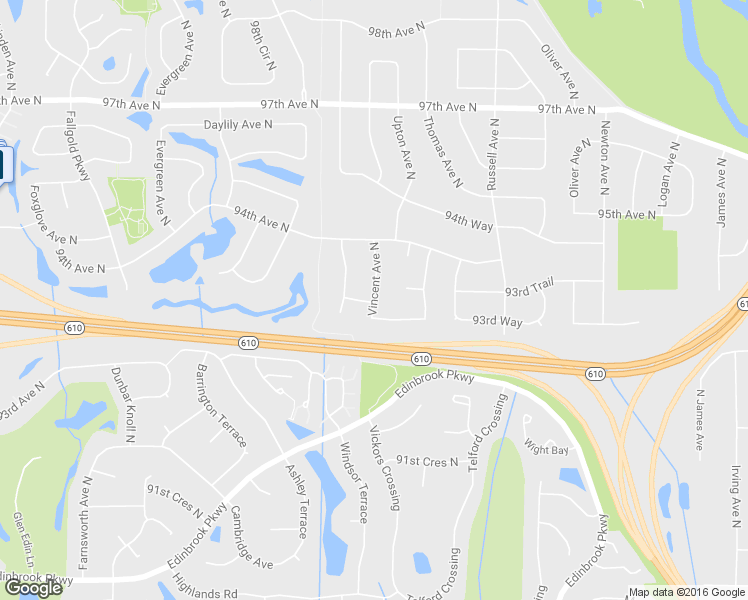 map of restaurants, bars, coffee shops, grocery stores, and more near 5148 Vincent Avenue North in Brooklyn Park