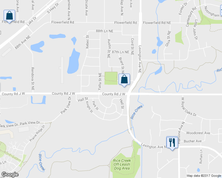 map of restaurants, bars, coffee shops, grocery stores, and more near 4057 85th Avenue Northeast in Saint Paul