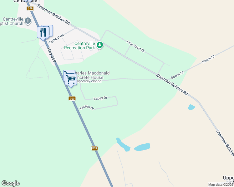 map of restaurants, bars, coffee shops, grocery stores, and more near 64 Lacey Drive in Centreville