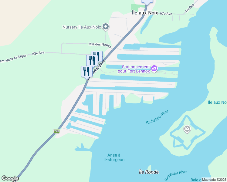 map of restaurants, bars, coffee shops, grocery stores, and more near 21 59e Avenue in Île-aux-Noix