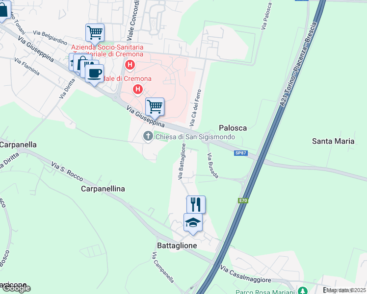 map of restaurants, bars, coffee shops, grocery stores, and more near 2 Via Cà del Ferro in Cremona