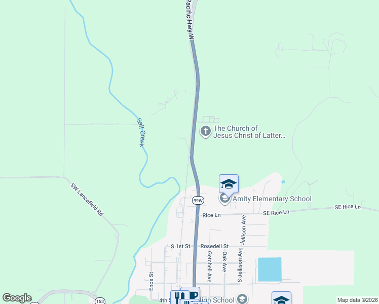 map of restaurants, bars, coffee shops, grocery stores, and more near 23625 South Highway 99W in Amity