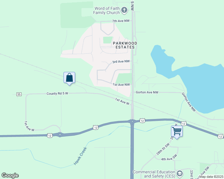 map of restaurants, bars, coffee shops, grocery stores, and more near 3059 1st Avenue Northwest in Willmar